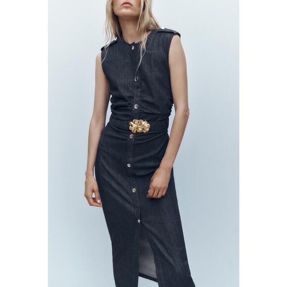 RARE!!! ZARA Belted Midi Dress NWT - Picture 8 of 14